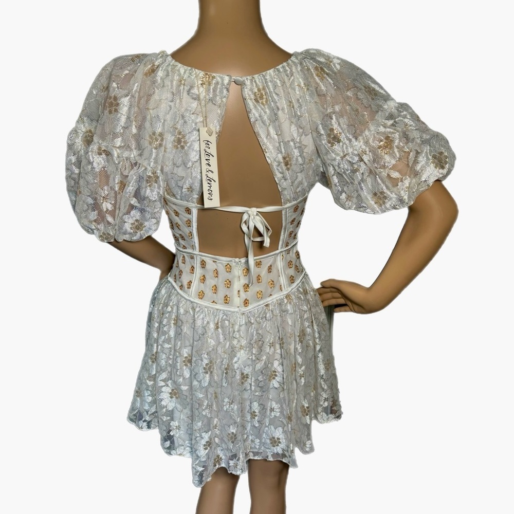 NWT $270 FOR LOVE & LEMONS Lupita Mini Dress Sz Small Lace Short Sleeve - Picture 9 of 16